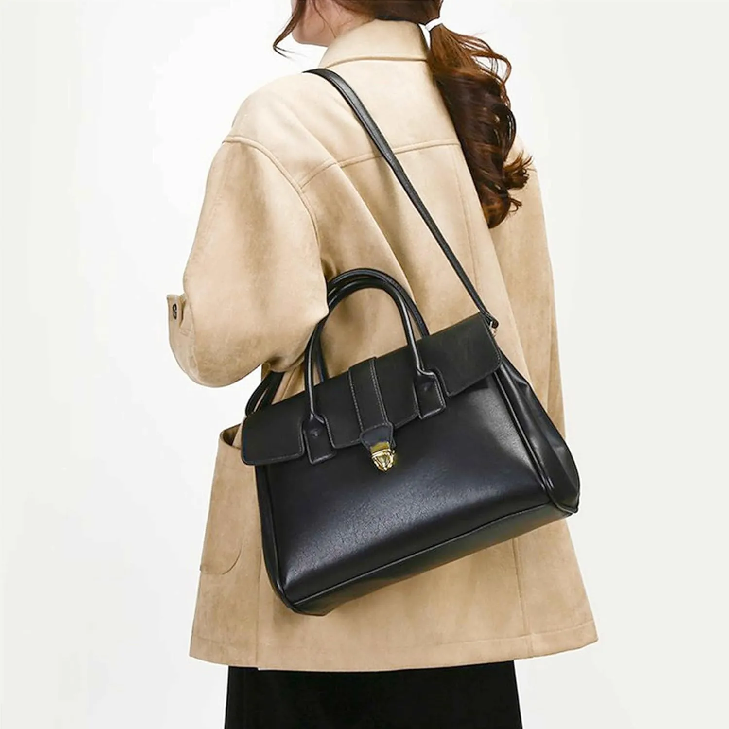 Women’s Leather Satchel Tote Bag, Large Top Handle Handbag, Trendy Work Bag, Doctor Bag Purse