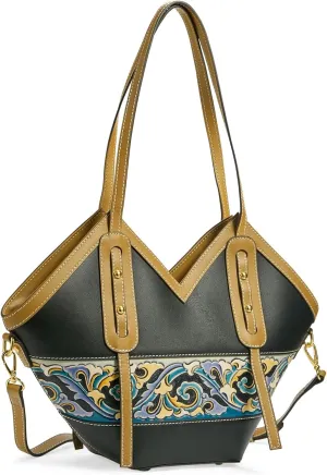 Women's Leather Tote Bag & Large Capacity Hand-Carved Cloud Design, Full-Grain Cowhide