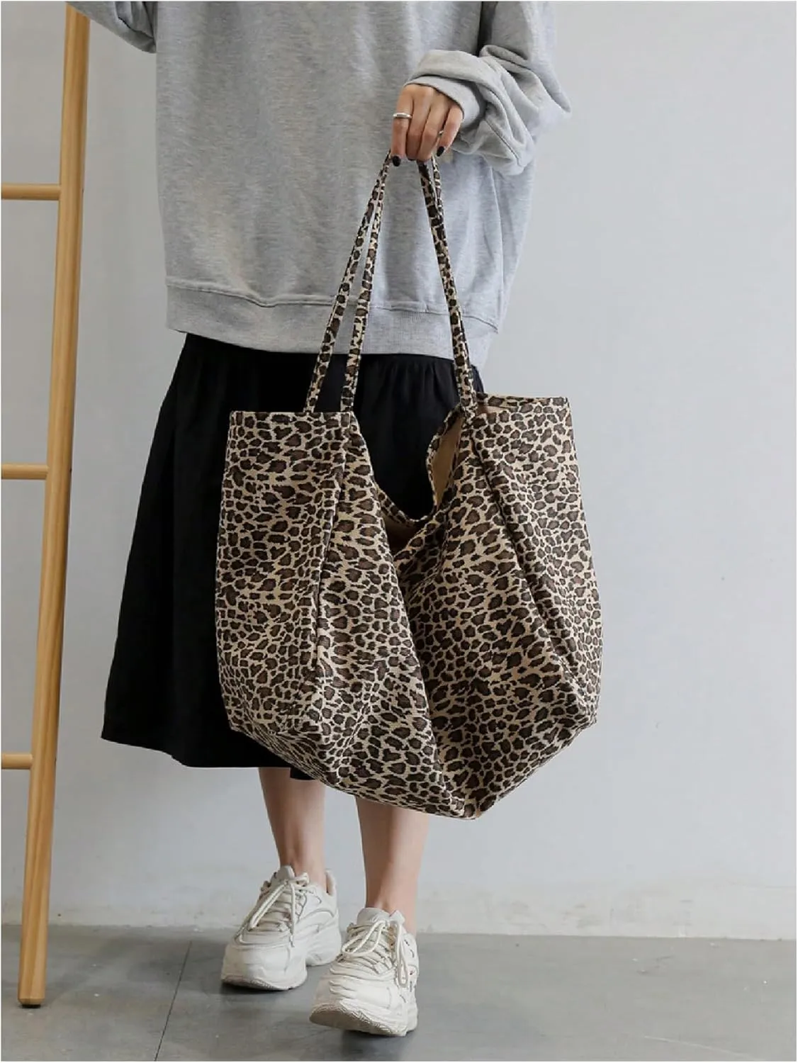 Women's Leopard Tote Bag Double Handle Lightweight Large Shoulder Bag Travel Satchel Handbag