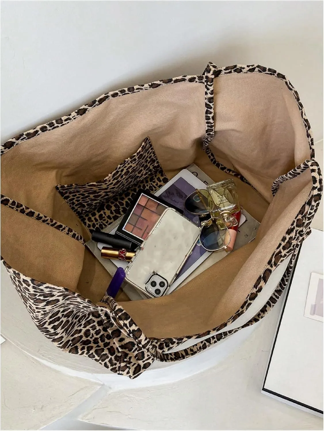 Women's Leopard Tote Bag Double Handle Lightweight Large Shoulder Bag Travel Satchel Handbag