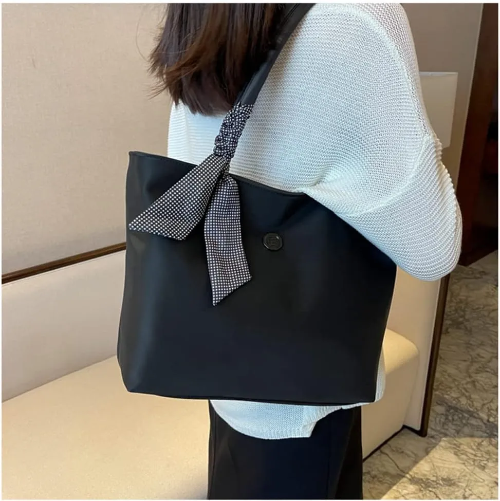 Women’s Lightweight Nylon Tote Bag with Zipper - Casual Handbag for Commuters - Double Handle Shoulder Purse (Green)