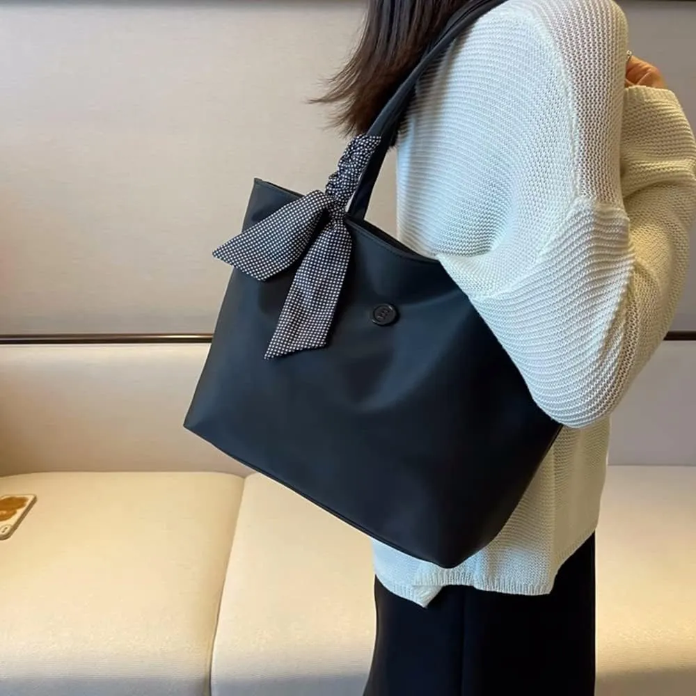 Women’s Lightweight Nylon Tote Bag with Zipper - Casual Handbag for Commuters - Double Handle Shoulder Purse (Green)