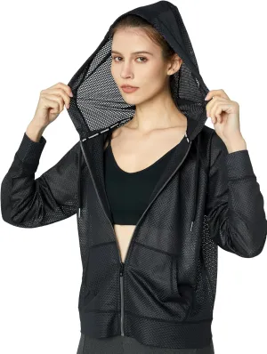 Women's Long Sleeve Mesh Hoody Sheer Hooded Sweatshirt Lightweight Athletic Jacket Zip Up Sheer Hoodie