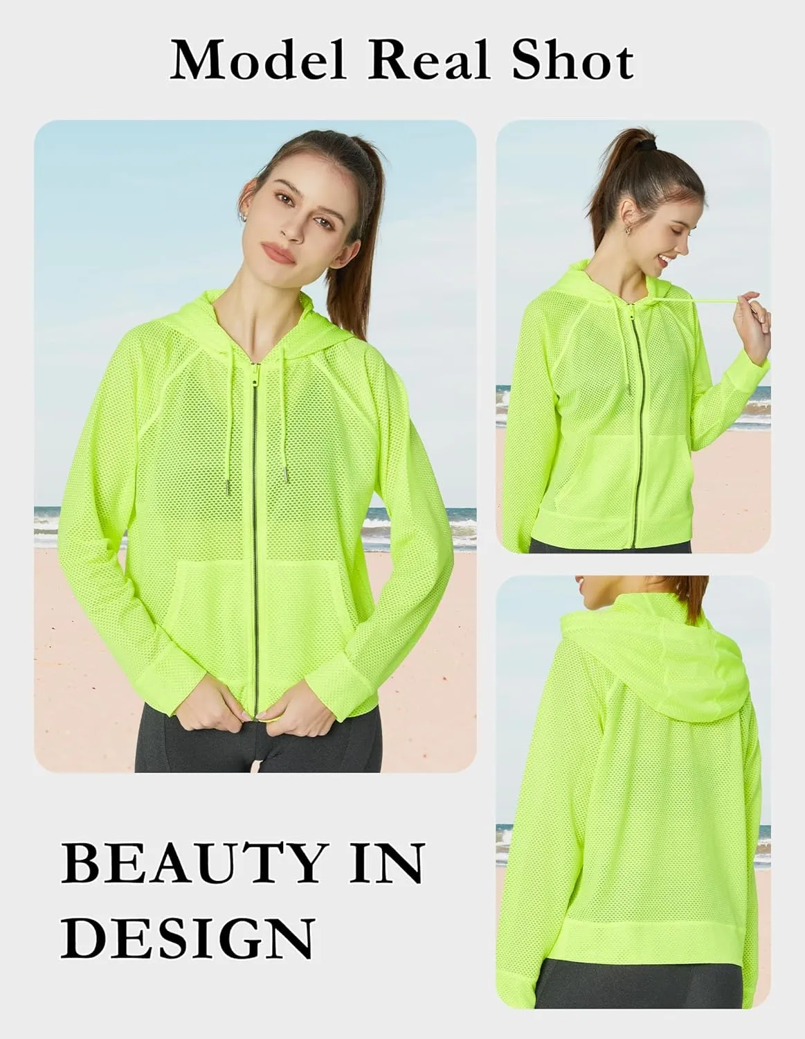 Women's Long Sleeve Mesh Hoody Sheer Hooded Sweatshirt Lightweight Athletic Jacket Zip Up Sheer Hoodie