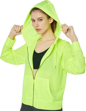 Women's Long Sleeve Mesh Hoody Sheer Hooded Sweatshirt Lightweight Athletic Jacket Zip Up Sheer Hoodie