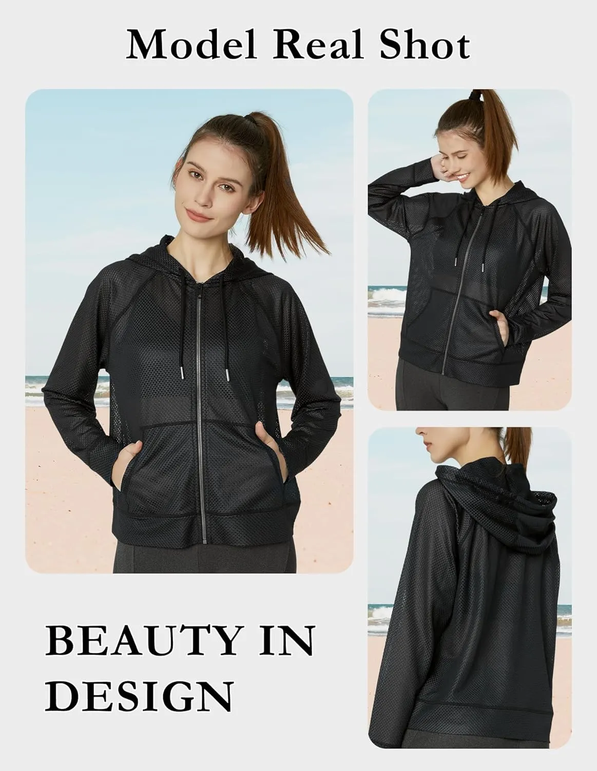 Women's Long Sleeve Mesh Hoody Sheer Hooded Sweatshirt Lightweight Athletic Jacket Zip Up Sheer Hoodie