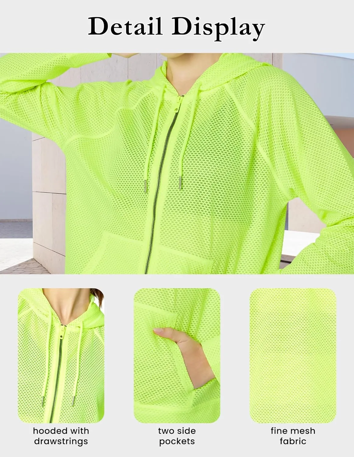 Women's Long Sleeve Mesh Hoody Sheer Hooded Sweatshirt Lightweight Athletic Jacket Zip Up Sheer Hoodie
