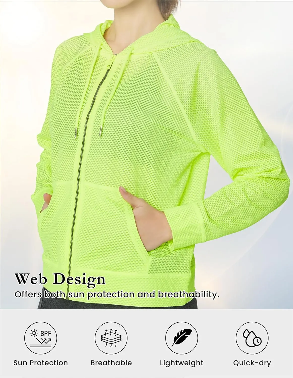 Women's Long Sleeve Mesh Hoody Sheer Hooded Sweatshirt Lightweight Athletic Jacket Zip Up Sheer Hoodie
