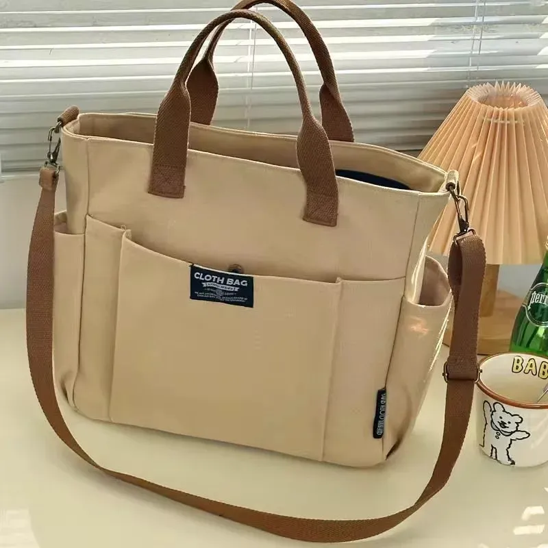 Women's Modern Urban Minimalist Canvas Tote Shoulder Handbag Large Capacity Crossbody Bags