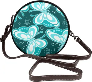Women's PU Leather Round Crossbody Purse Handbag Crossbody Shoulder Bag for Travel Outdoor