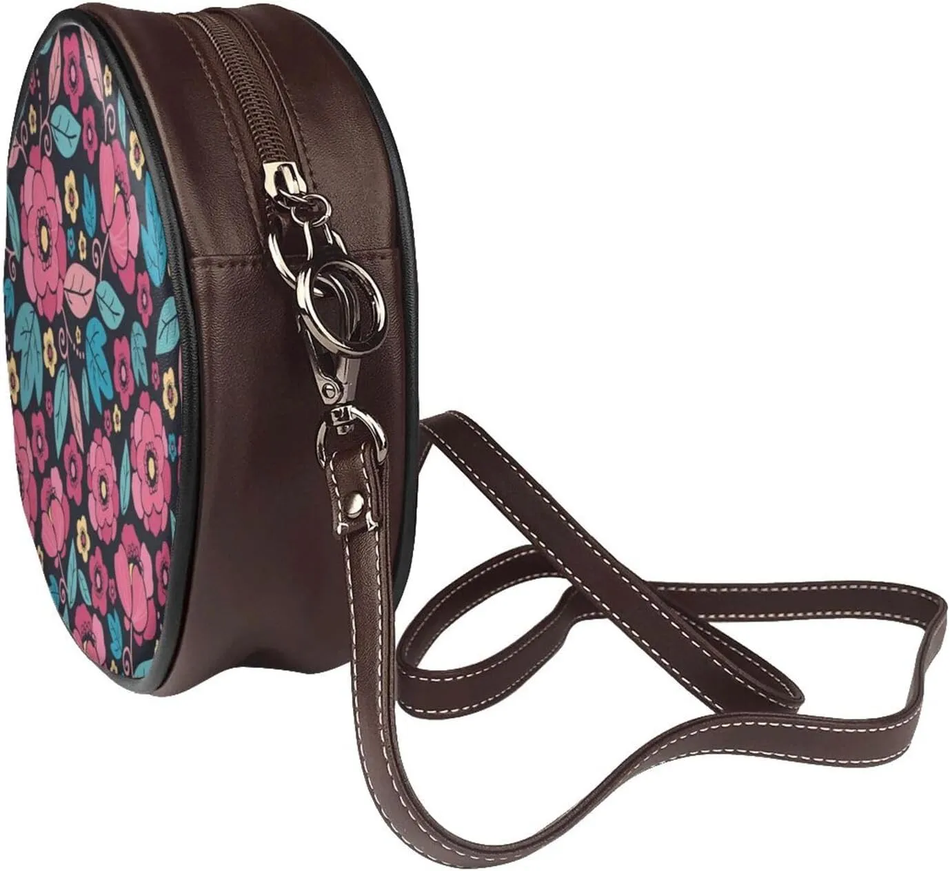Women's PU Leather Round Crossbody Purse Handbag Crossbody Shoulder Bag for Travel Outdoor
