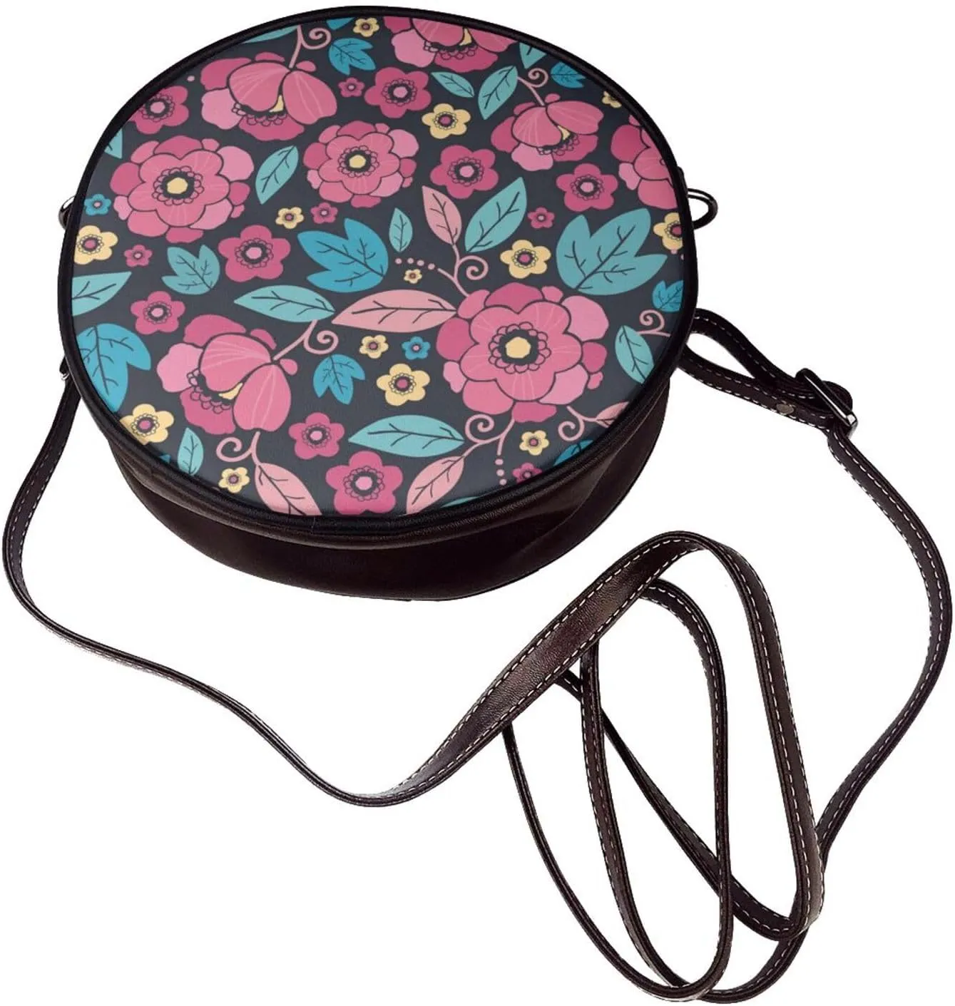 Women's PU Leather Round Crossbody Purse Handbag Crossbody Shoulder Bag for Travel Outdoor