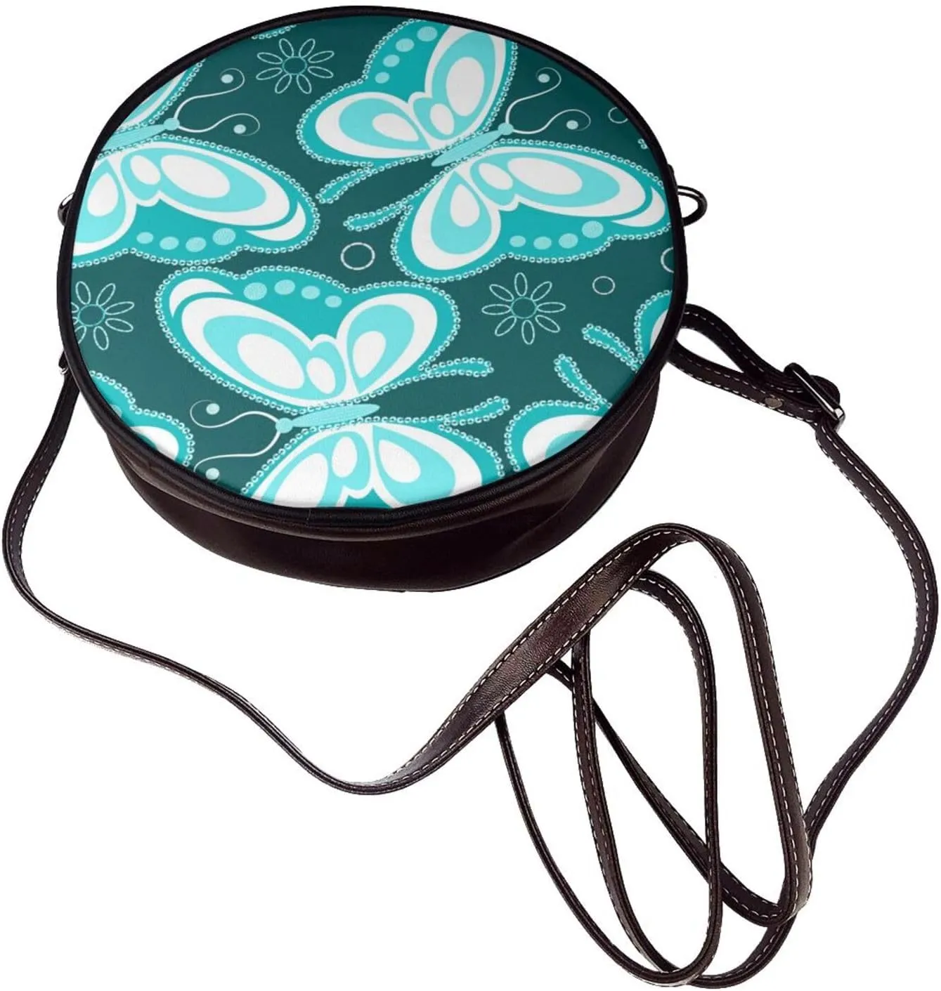 Women's PU Leather Round Crossbody Purse Handbag Crossbody Shoulder Bag for Travel Outdoor