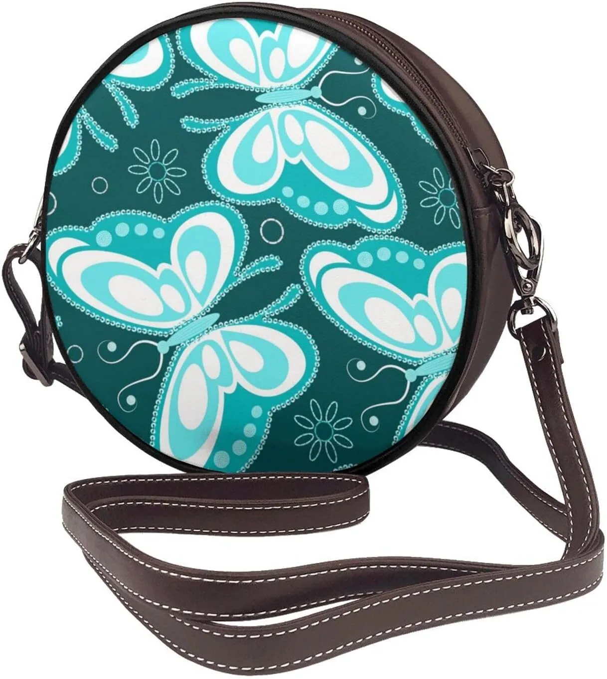 Women's PU Leather Round Crossbody Purse Handbag Crossbody Shoulder Bag for Travel Outdoor