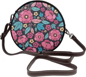 Women's PU Leather Round Crossbody Purse Handbag Crossbody Shoulder Bag for Travel Outdoor