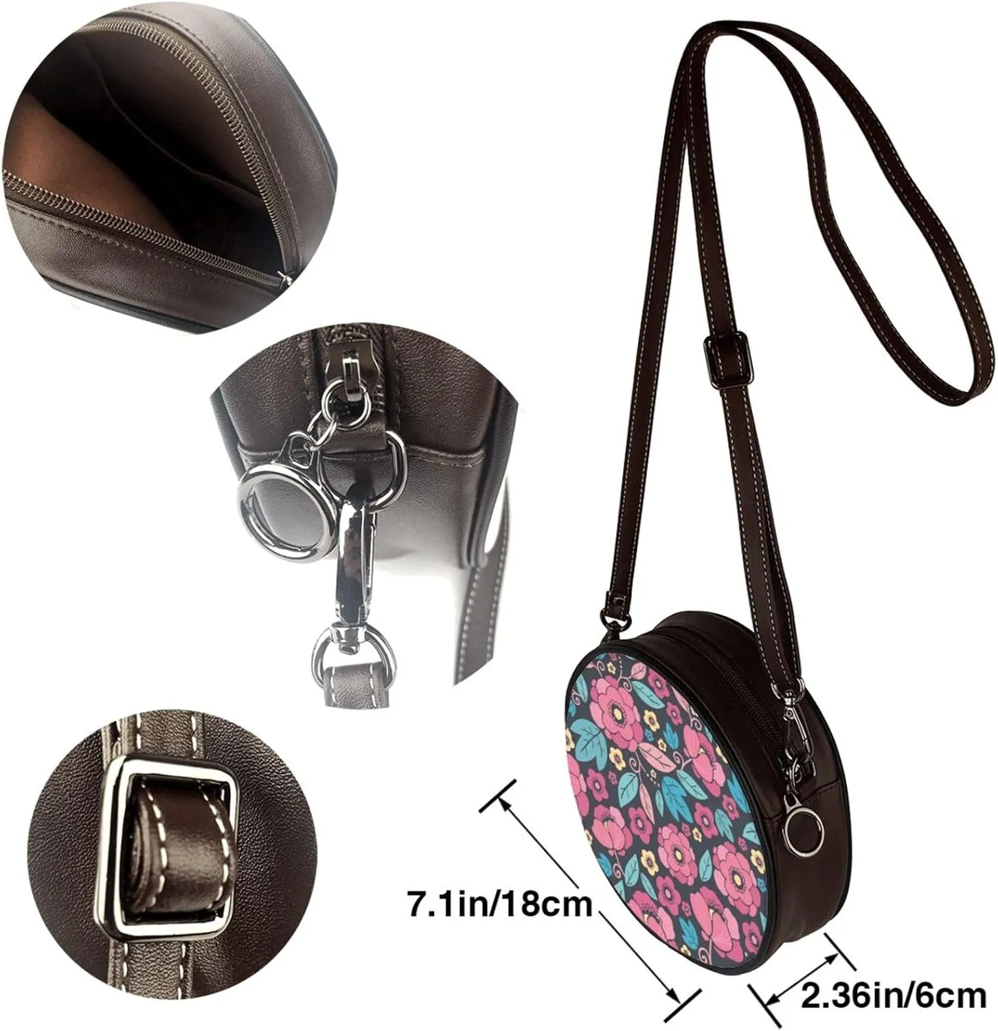 Women's PU Leather Round Crossbody Purse Handbag Crossbody Shoulder Bag for Travel Outdoor