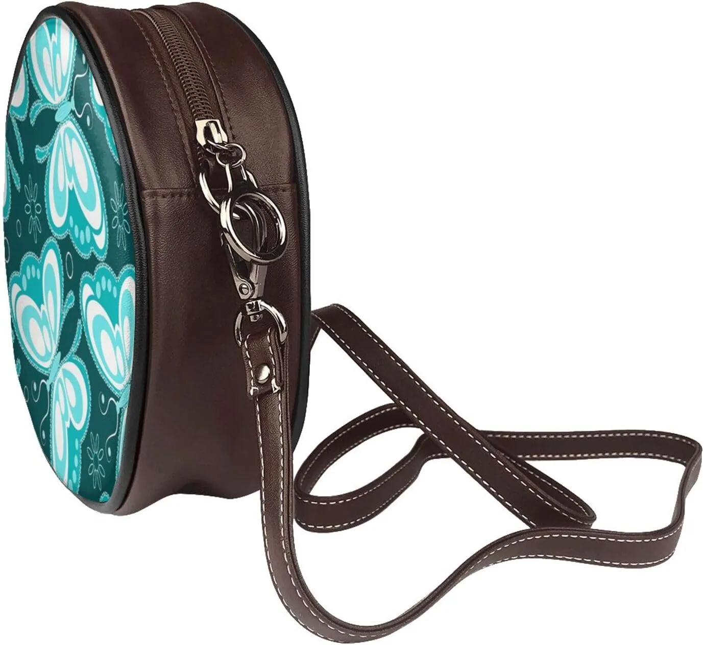 Women's PU Leather Round Crossbody Purse Handbag Crossbody Shoulder Bag for Travel Outdoor