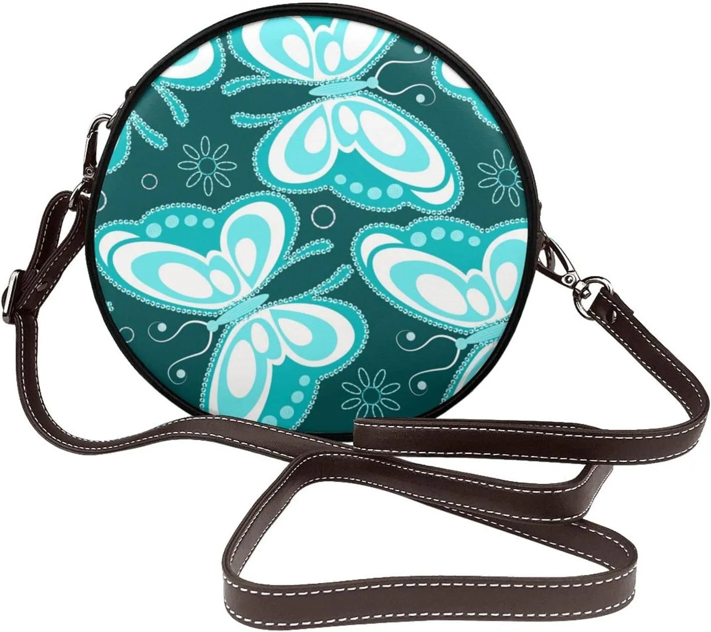 Women's PU Leather Round Crossbody Purse Handbag Crossbody Shoulder Bag for Travel Outdoor