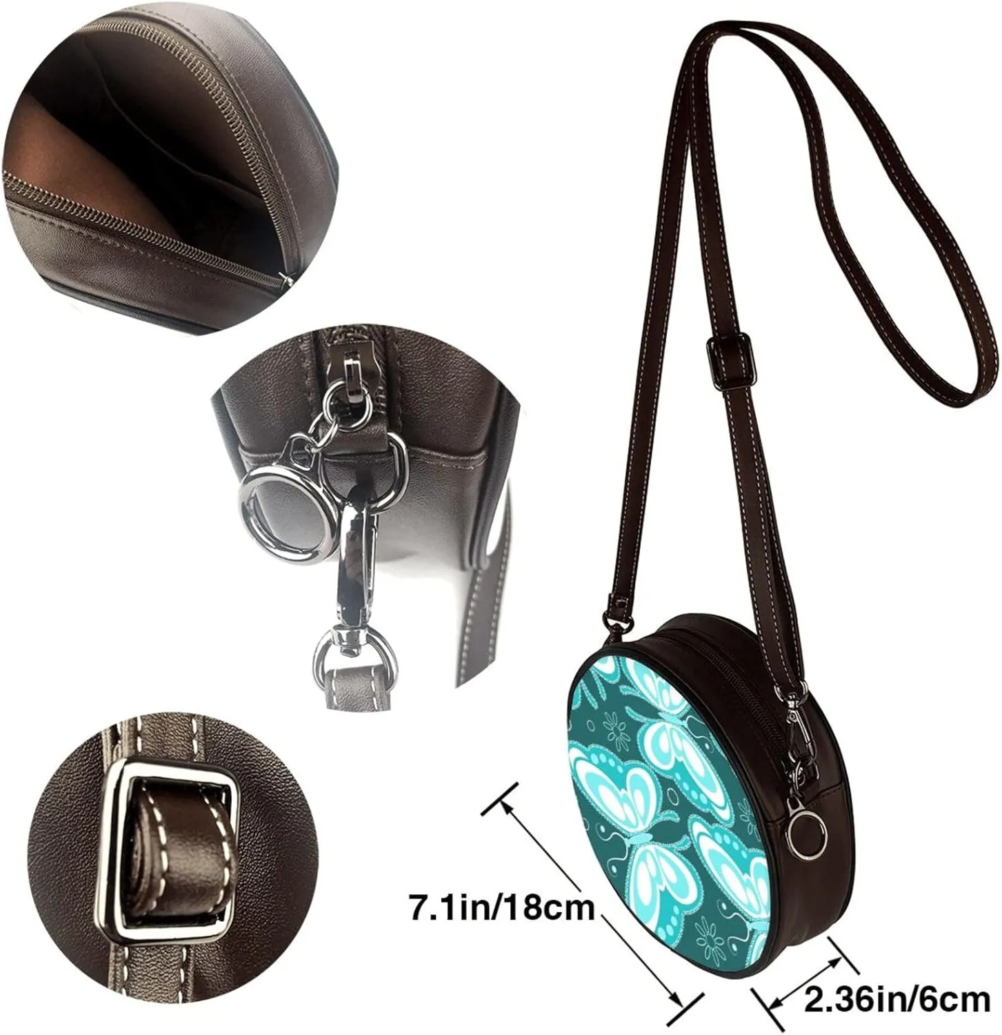 Women's PU Leather Round Crossbody Purse Handbag Crossbody Shoulder Bag for Travel Outdoor