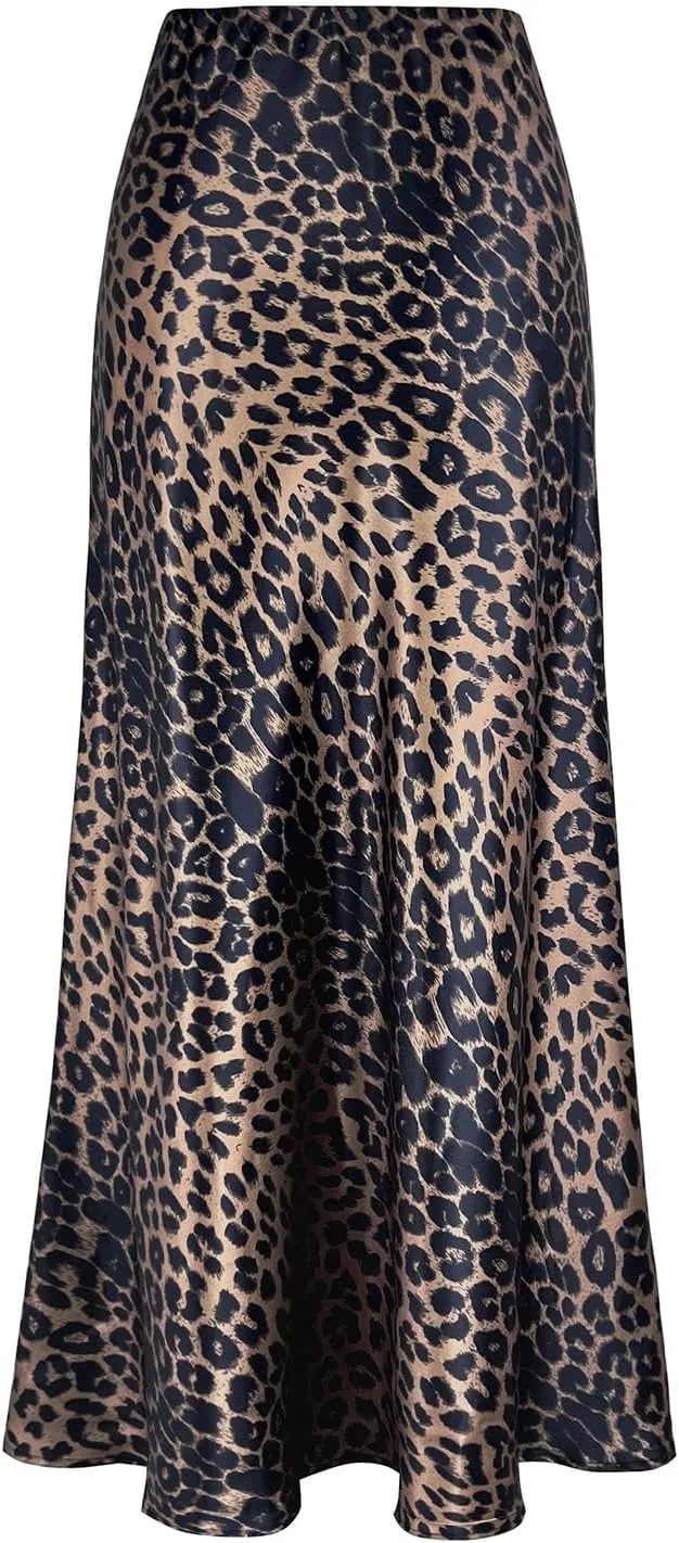 Women's Satin High Waisted Maxi Skirts Hidden Elasticized Waistband A Line Long Skirt