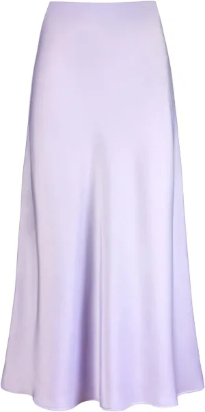 Women's Satin High Waisted Maxi Skirts Hidden Elasticized Waistband A Line Long Skirt