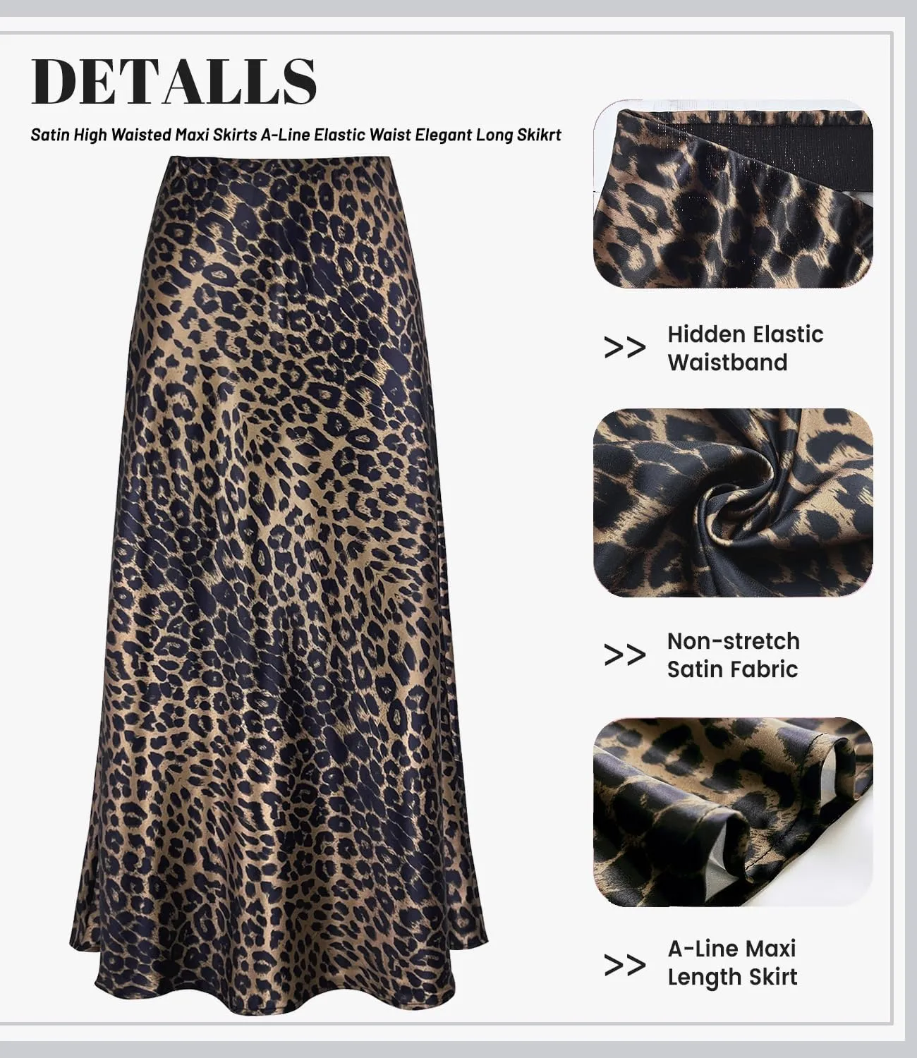 Women's Satin High Waisted Maxi Skirts Hidden Elasticized Waistband A Line Long Skirt