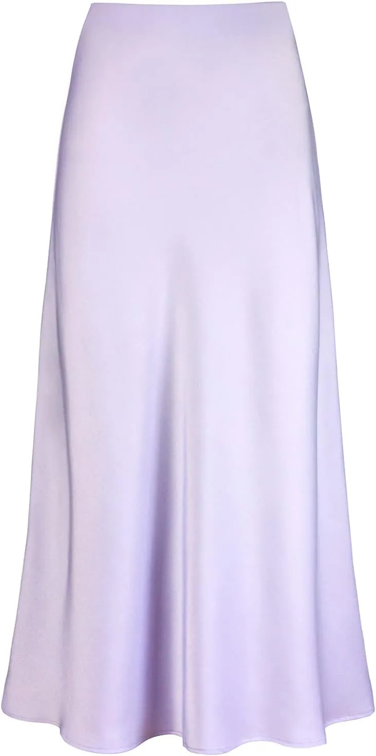 Women's Satin High Waisted Maxi Skirts Hidden Elasticized Waistband A Line Long Skirt