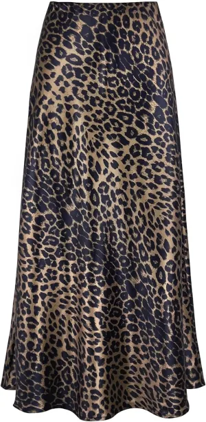 Women's Satin High Waisted Maxi Skirts Hidden Elasticized Waistband A Line Long Skirt