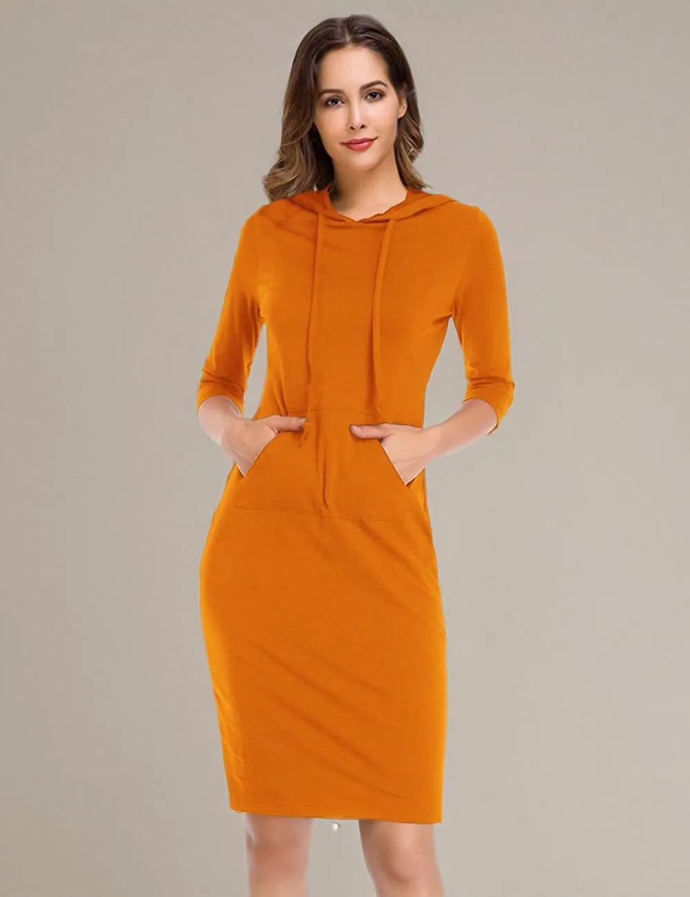 Women's Stripe Pocket Knee Length Slim Pullover Hoodie Dress