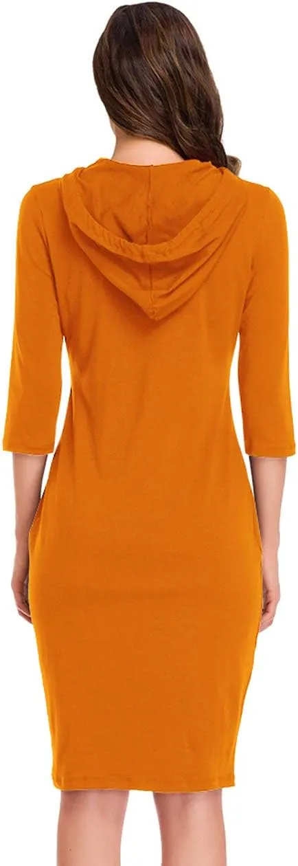 Women's Stripe Pocket Knee Length Slim Pullover Hoodie Dress