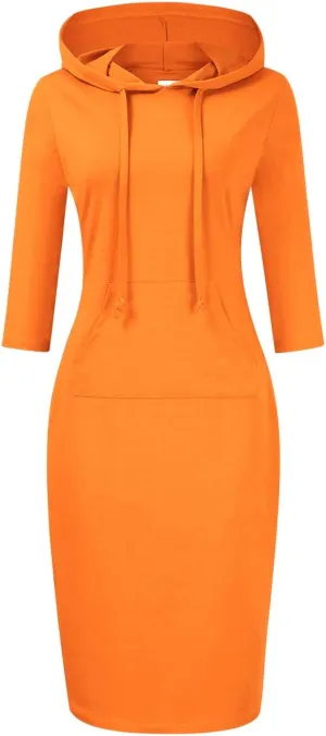 Women's Stripe Pocket Knee Length Slim Pullover Hoodie Dress
