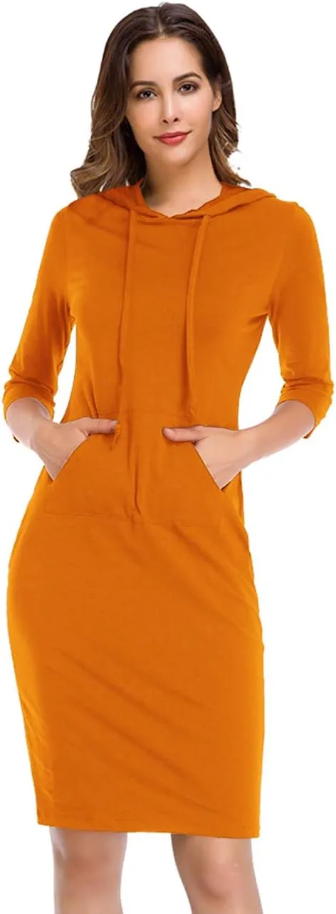 Women's Stripe Pocket Knee Length Slim Pullover Hoodie Dress