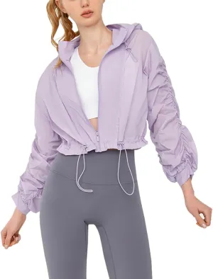 Women's Sun Protection Cropped Sun Shirts Long Sleeve Hoodie Lightweight Jackets Hiking Camping Outdoor