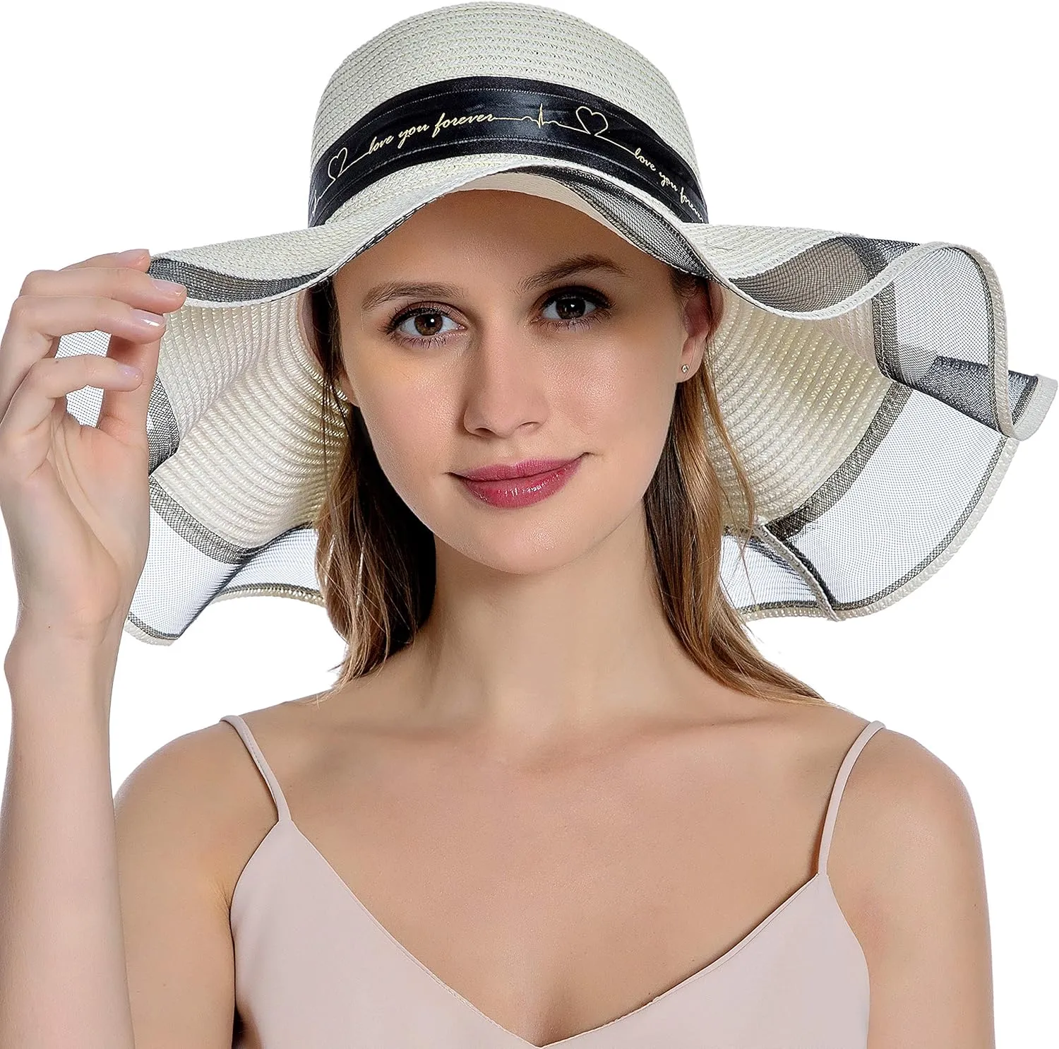 Womens Sun Straw Hat UV UPF50 Travel Foldable Wide Brim Summer Beach Hats
