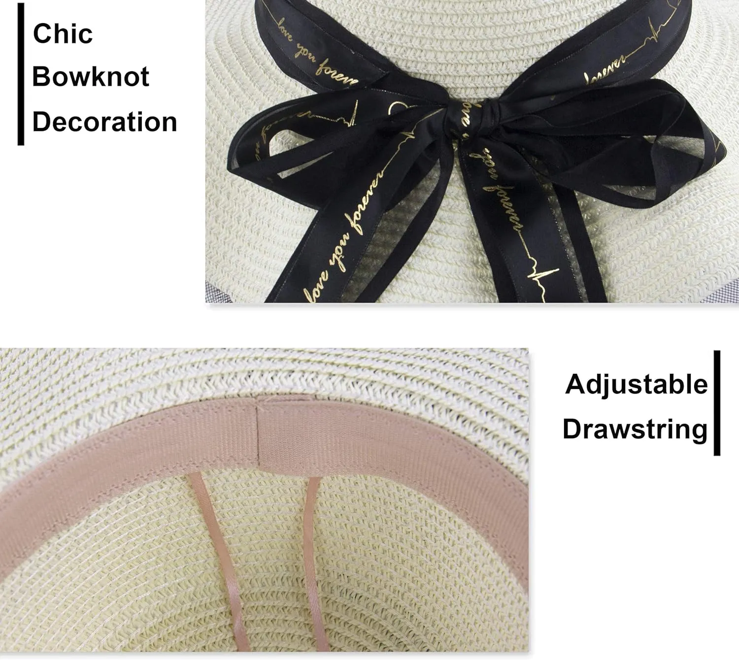 Womens Sun Straw Hat UV UPF50 Travel Foldable Wide Brim Summer Beach Hats