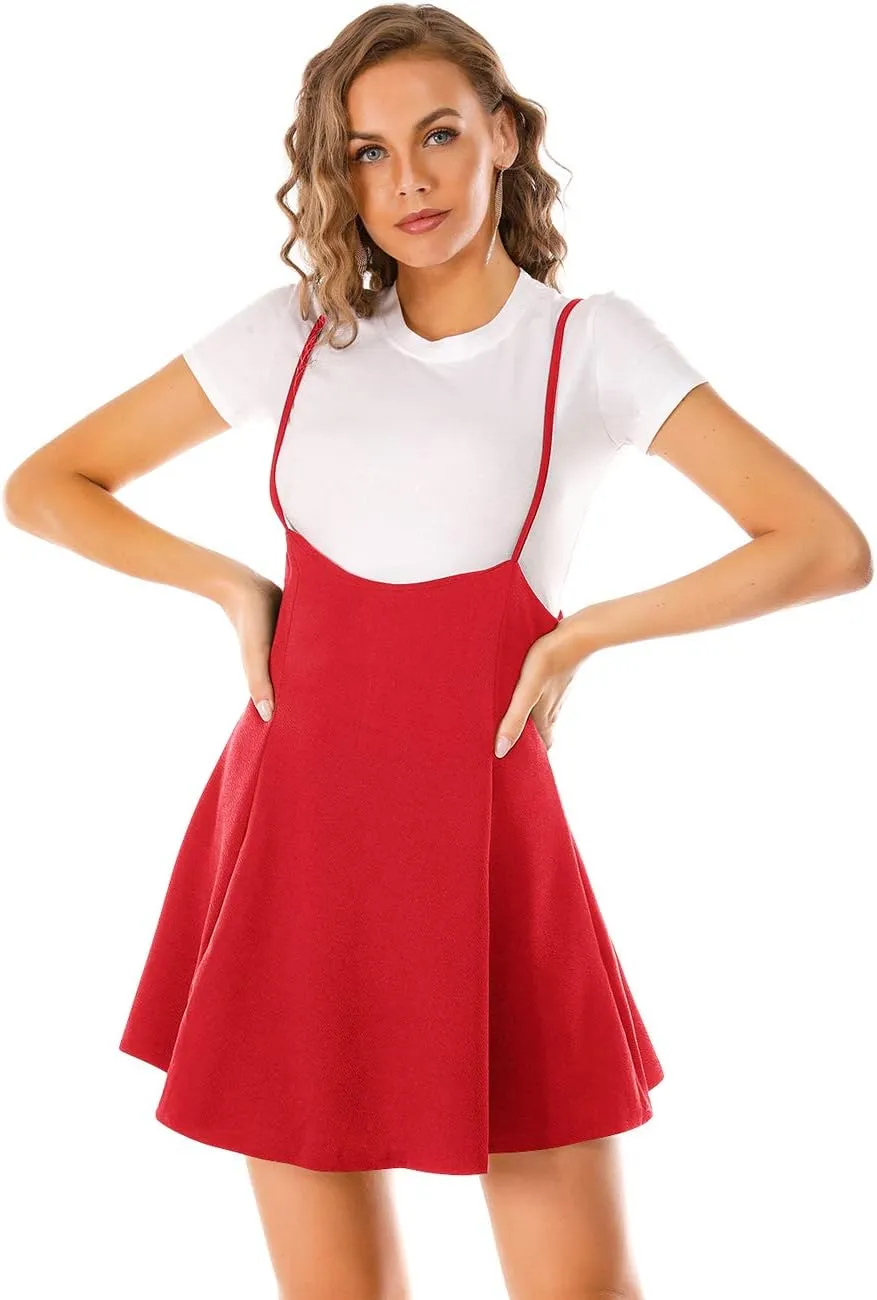 Women's Suspender Braces Casual Skirt Dress Basic High Waist Versatile Flare Skater Shoulder Straps Short Skirt