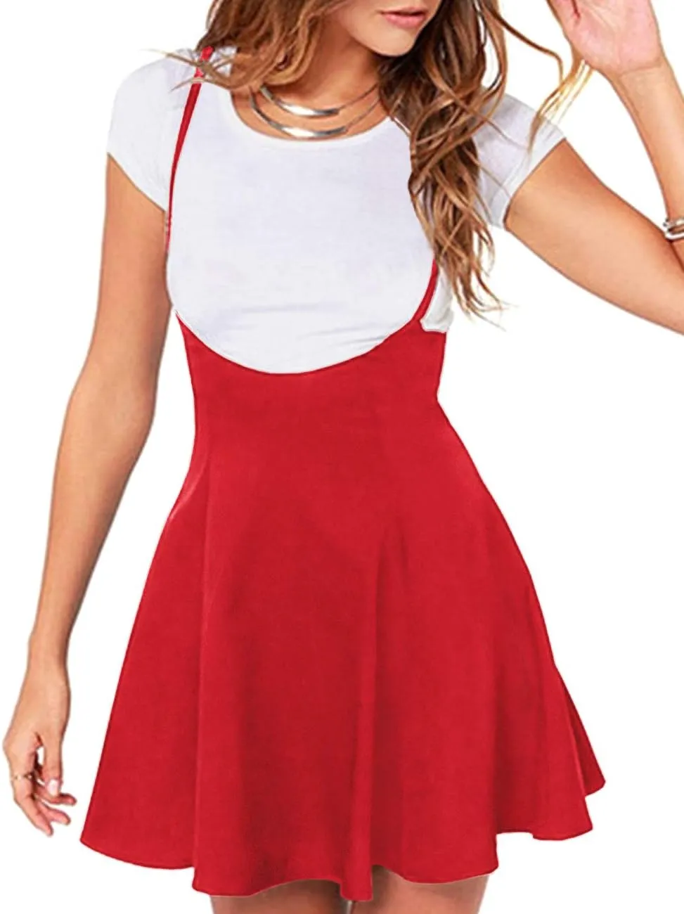Women's Suspender Braces Casual Skirt Dress Basic High Waist Versatile Flare Skater Shoulder Straps Short Skirt