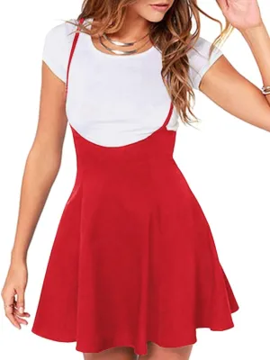 Women's Suspender Braces Casual Skirt Dress Basic High Waist Versatile Flare Skater Shoulder Straps Short Skirt