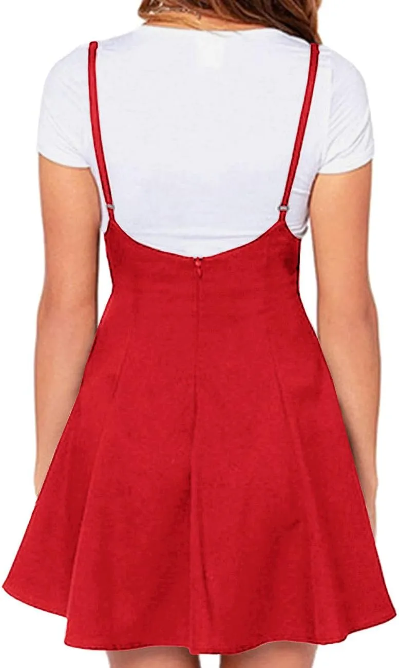 Women's Suspender Braces Casual Skirt Dress Basic High Waist Versatile Flare Skater Shoulder Straps Short Skirt
