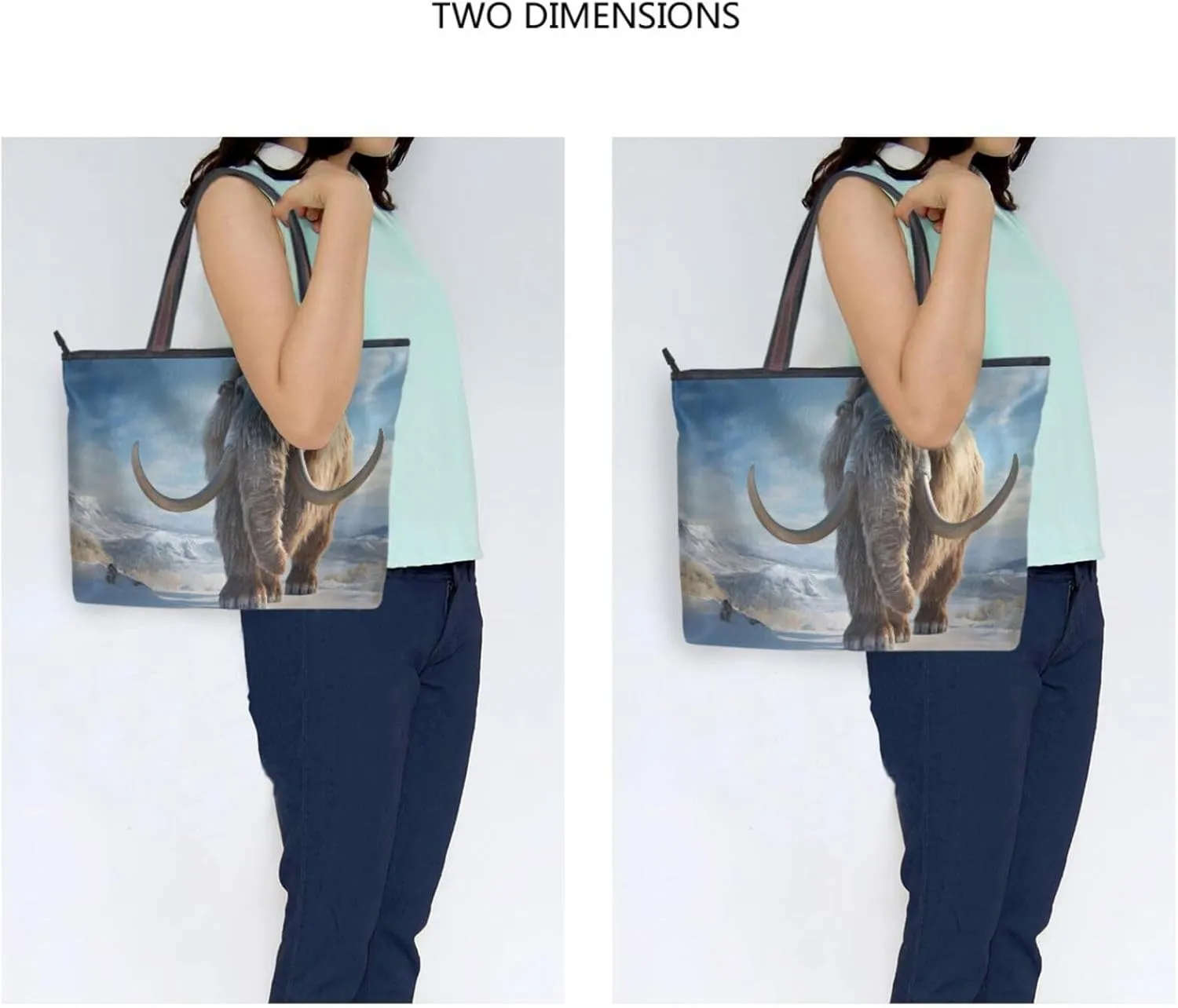 Women's Tote Bag-Mammoth Ice Field Print, Cloth Zipper Shoulder Bag Handbag Reusable Grocery Bag