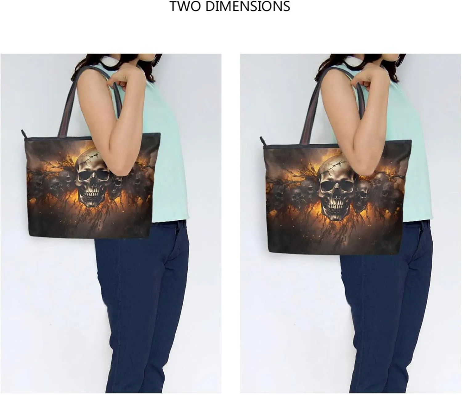 Women's Tote Bag-Skulls in Row Print, Cloth Zipper Shoulder Bag Handbag Reusable Grocery Bag