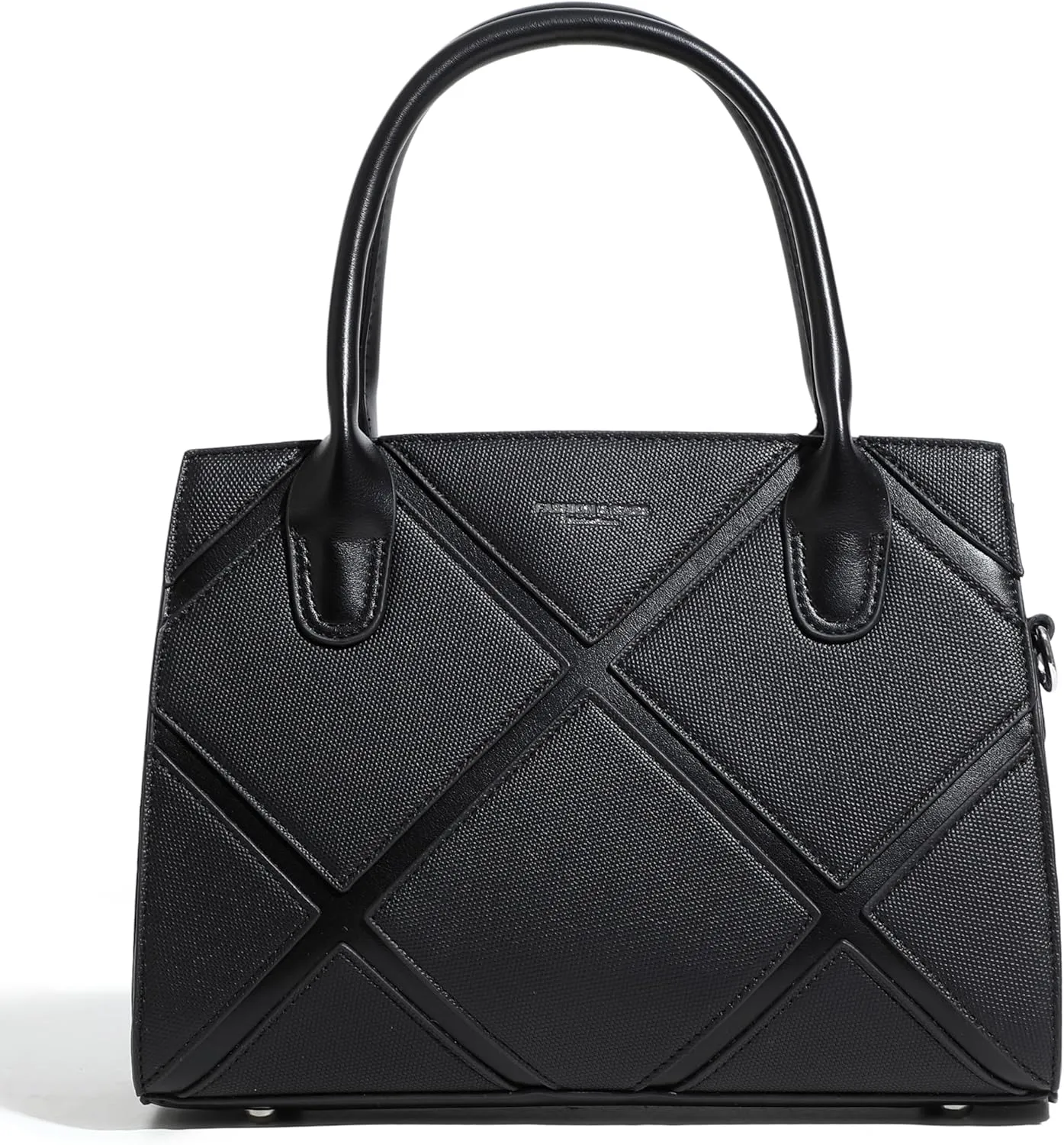 Women's Vegan Leather Top Handle Crossbody Satchel Tote Work Bag in Checkered Pattern