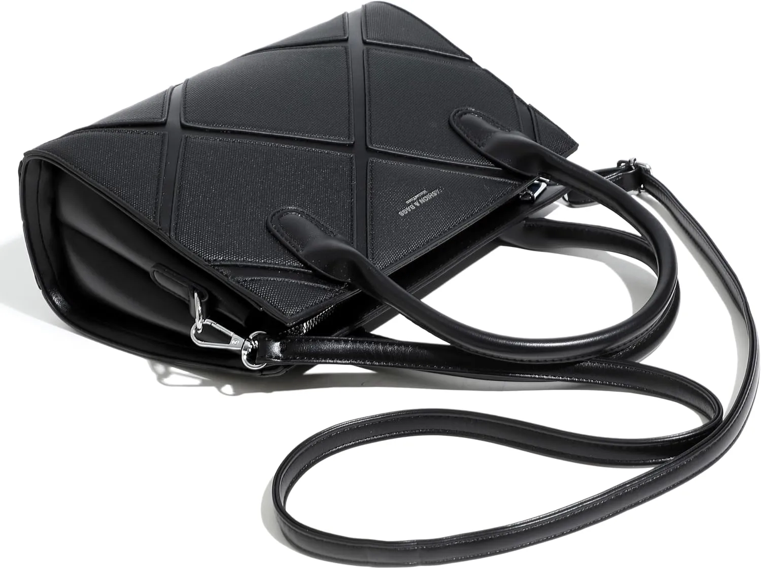 Women's Vegan Leather Top Handle Crossbody Satchel Tote Work Bag in Checkered Pattern