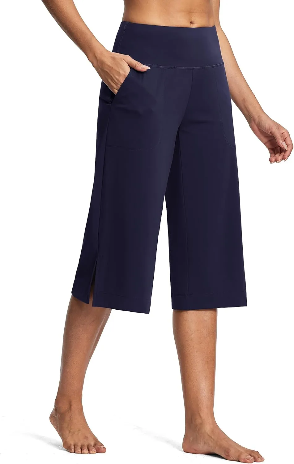 Women's Wide Leg Yoga Capris High Waist Loose Fit Dress Pants with Pockets Casual Lounge Capri Pants for Women