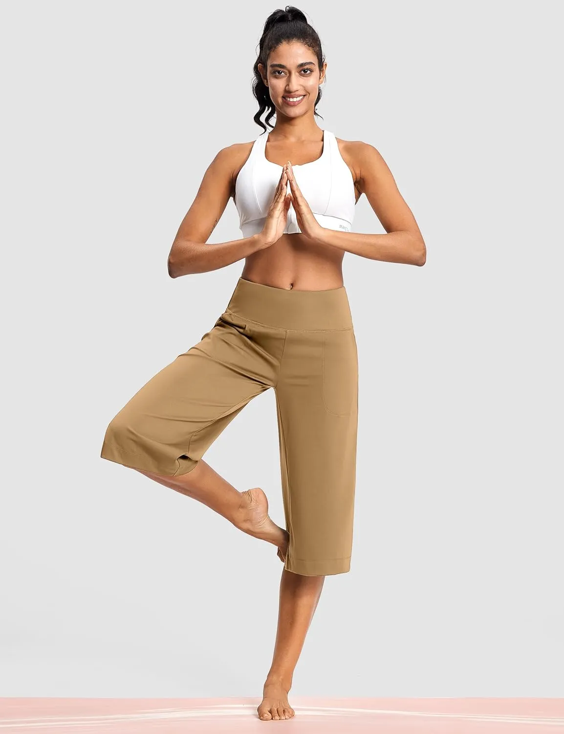 Women's Wide Leg Yoga Capris High Waist Loose Fit Dress Pants with Pockets Casual Lounge Capri Pants for Women