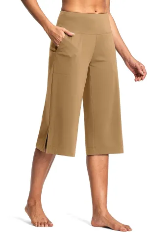 Women's Wide Leg Yoga Capris High Waist Loose Fit Dress Pants with Pockets Casual Lounge Capri Pants for Women