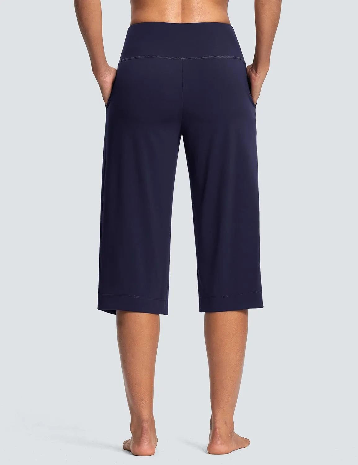 Women's Wide Leg Yoga Capris High Waist Loose Fit Dress Pants with Pockets Casual Lounge Capri Pants for Women