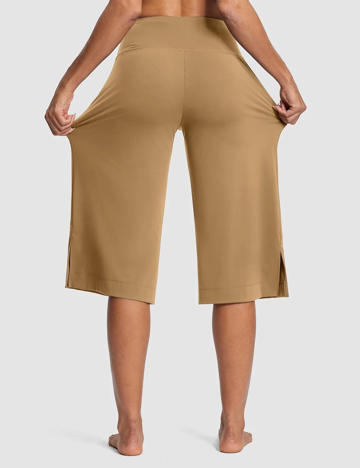Women's Wide Leg Yoga Capris High Waist Loose Fit Dress Pants with Pockets Casual Lounge Capri Pants for Women