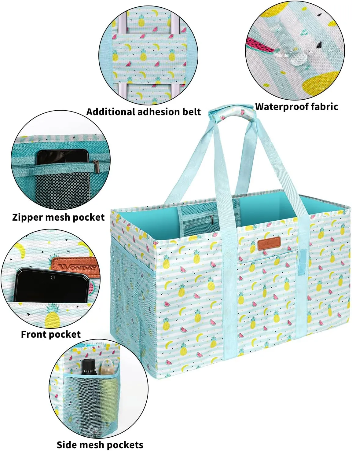 WONDAY Beach Tote,Utility Tote, Extra Large Utility Tote Bag, Reusable Grocery Bags Foldable, Large Tote Bag With Handles Shopping Bags for Beach, Groceries, Picnic, Laundry