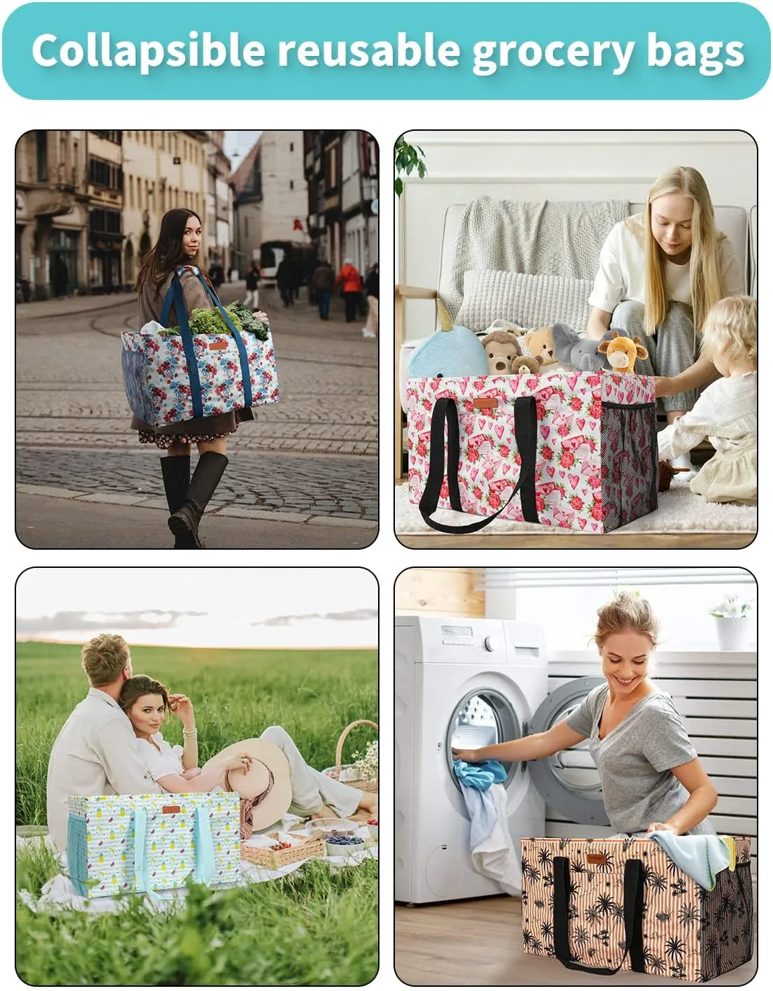 WONDAY Beach Tote,Utility Tote, Extra Large Utility Tote Bag, Reusable Grocery Bags Foldable, Large Tote Bag With Handles Shopping Bags for Beach, Groceries, Picnic, Laundry